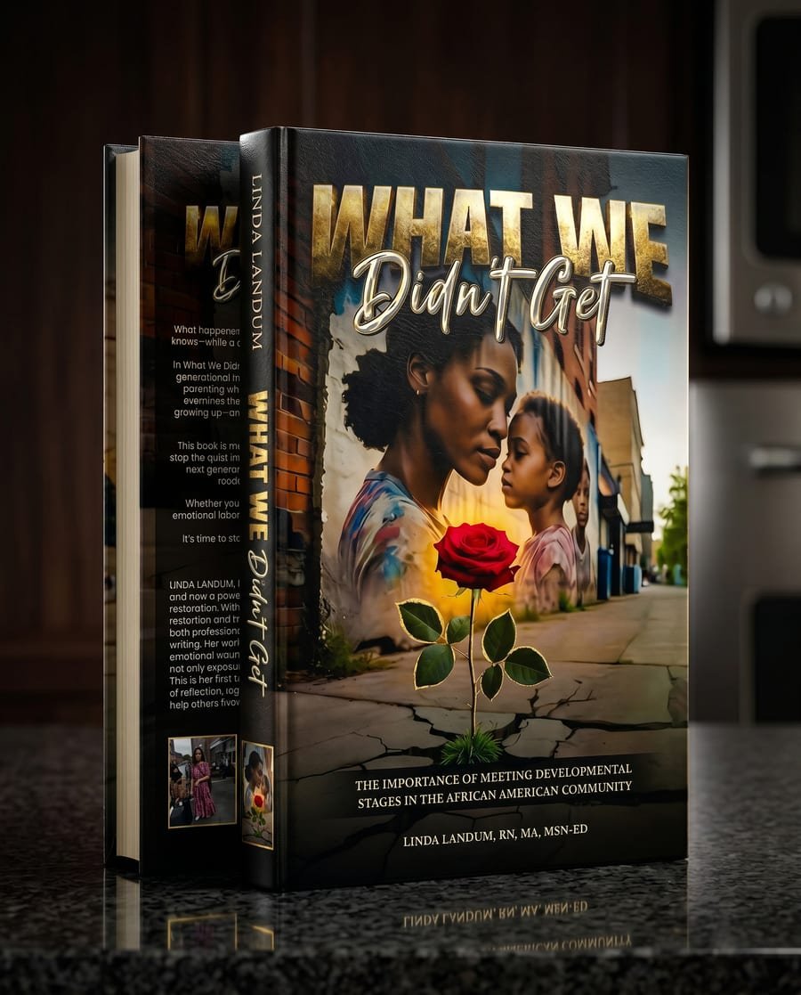 Hardcover copy of What We Didn’t Get by Linda Landum, self-published by Shrewd Wit Inc.